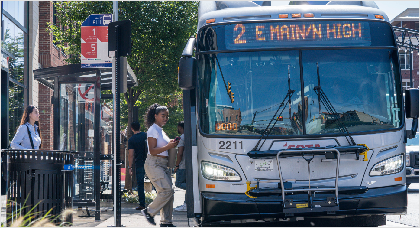COTA bus operating in the Short North District of Columbus, Ohio